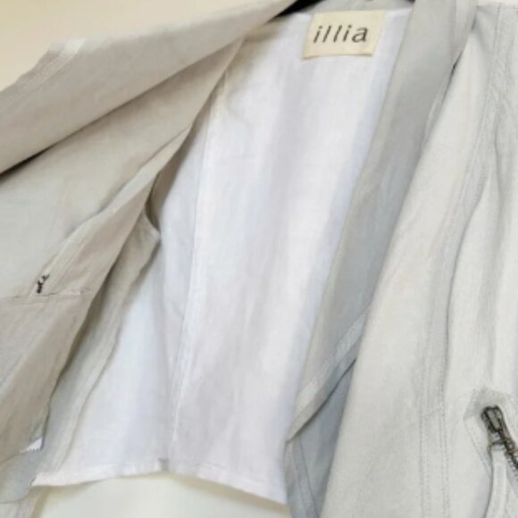 illia Leather and Linen Jacket Ivory Size Small - Picture 5 of 6